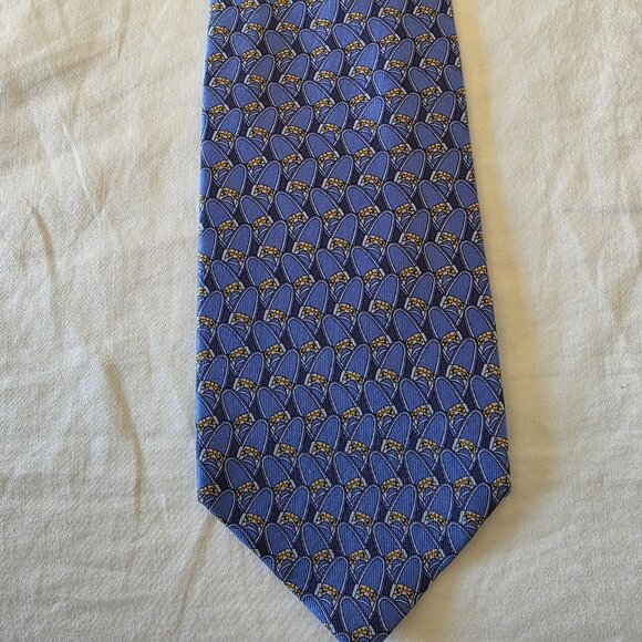 Gucci Vintage Silk Tie Blue Horsebit Equestrian Print 100% Silk Made in Italy - Picture 3 of 10